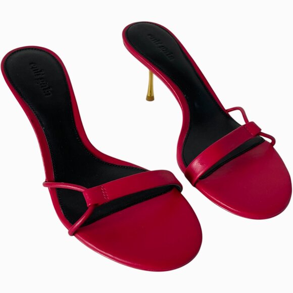Cult Gaia Veda Sandal Size 37.5 Ruby Red Leather Strappy Gold Heel - Picture 5 of 12